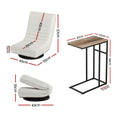 Artiss Floor Lounge & Coffee Table Set, Swviel Foldable Linen Sofa Chair White, C-Shaped Side Table Walnut