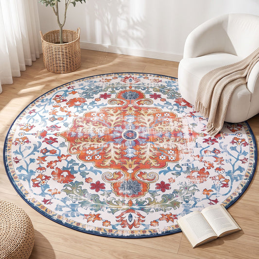 Artiss 160 cm Round Rugs for Living Room With Silicone Dots Grip For Bedroom Entryway 5mm Ultra Thin Foldable Machine Washable Vintage Boho Floor Carpet