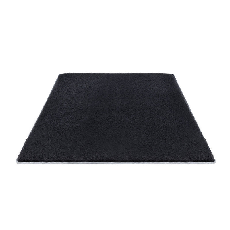 Artiss Floor Rug 140x200cm Shaggy Black Plush Area Carpet