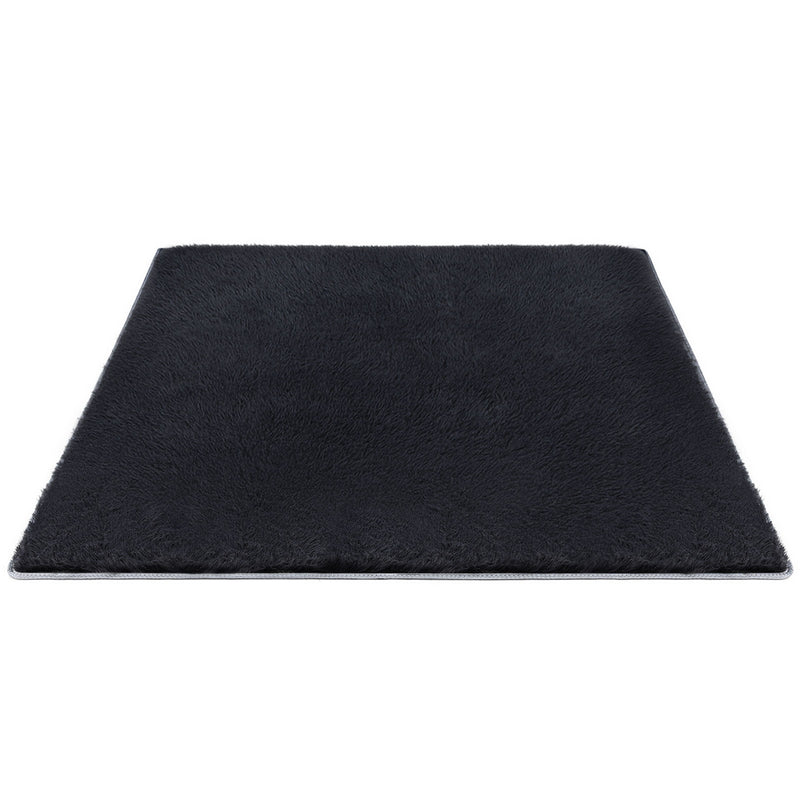 Artiss Floor Rug 160x230cm Shaggy Plush Black Area Carpet