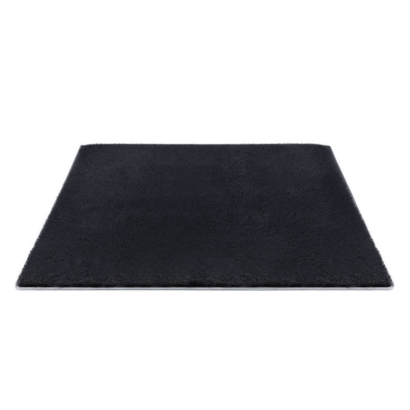 Artiss Floor Rug 200x230cm Shaggy Black Plush Area Carpet