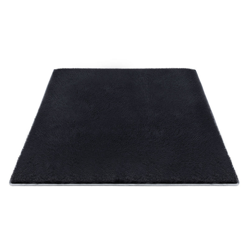 Artiss Floor Rug 200x290cm Shaggy Plush Black Area Carpet