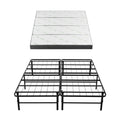 Giselle Double Folding Bed with Mattress 4 Fold Metal Frame Guest Bed Bamboo Cover