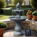 Gardeon Solar Water Feature 3-Tier Fountain 93CM Black Bird Bath