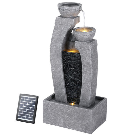 Gardeon Solar Fountain 3-Tier Cascading Water Feature Grey Outdoor