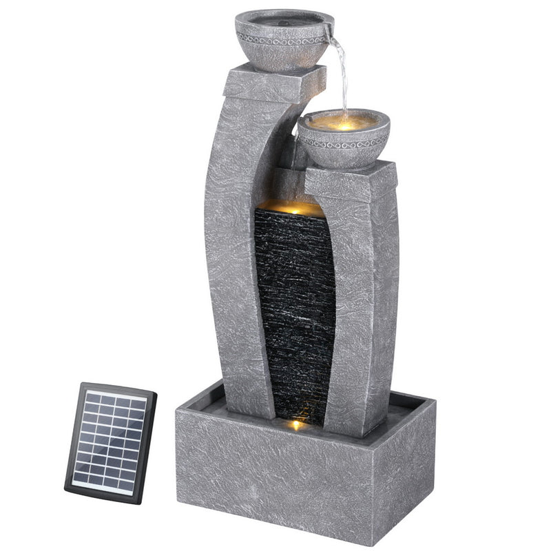 Gardeon Solar Fountain 3-Tier Cascading Water Feature Grey Outdoor