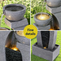 Gardeon Solar Fountain 3-Tier Cascading Water Feature Grey Outdoor