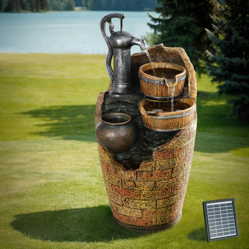 Gardeon Solar Fountain 80CM Cascading Water Feature Outdoor Hand Pump