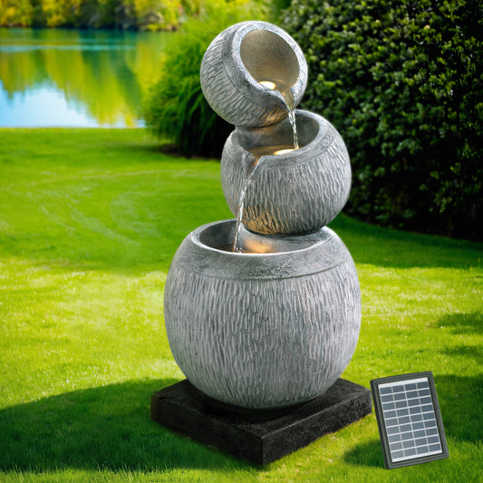 Gardeon Solar Fountain 80cm Grey Bird Bath LED Water Feature Garden