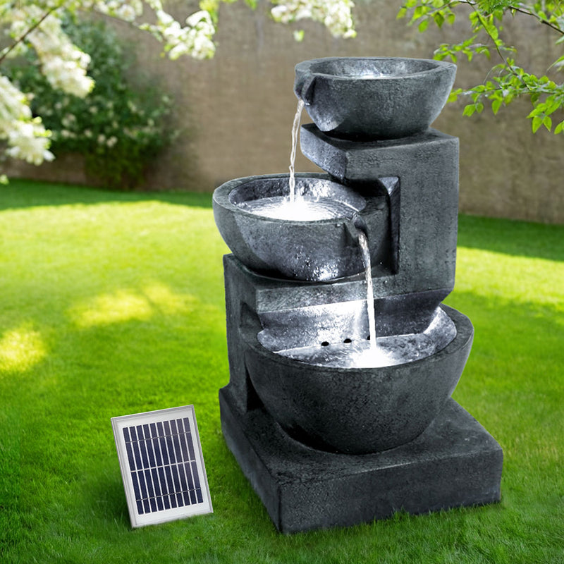 Gardeon Solar Water Feature 3-Tier Cascading Fountain 60CM Blue LED