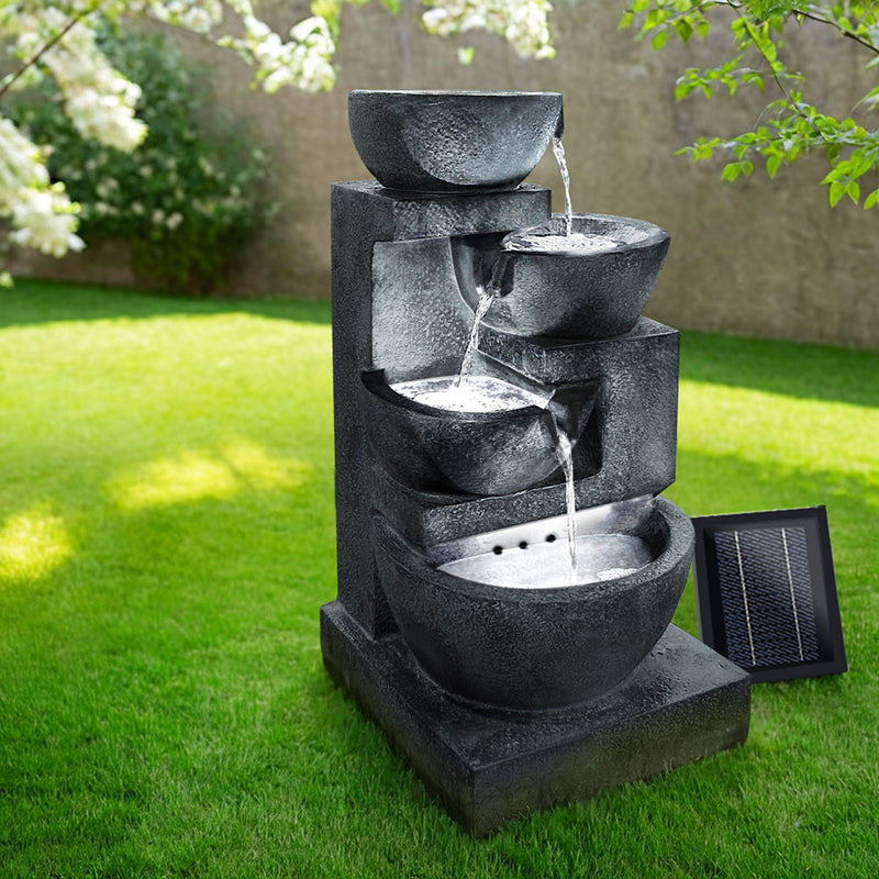 Gardeon Solar Water Fountain 4-Tier 72cm LED Lights Blue Cascade