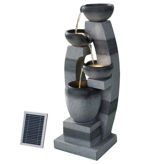 Gardeon Solar Fountain 4-Tier Bowl Grey Outdoor Water Feature