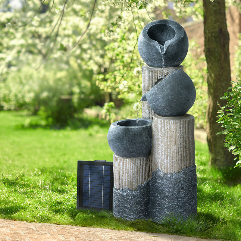 Gardeon Solar Water Feature Cascade Fountain 3-Tier 76cm Grey LED