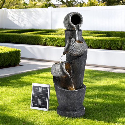 Gardeon Solar Fountain 3-Tier 80cm Grey Cascading Water Feature LED