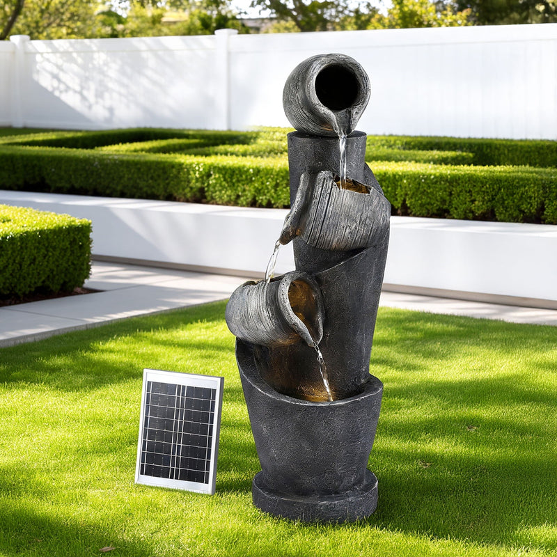 Gardeon Solar Fountain 3-Tier 80cm Grey Cascading Water Feature LED