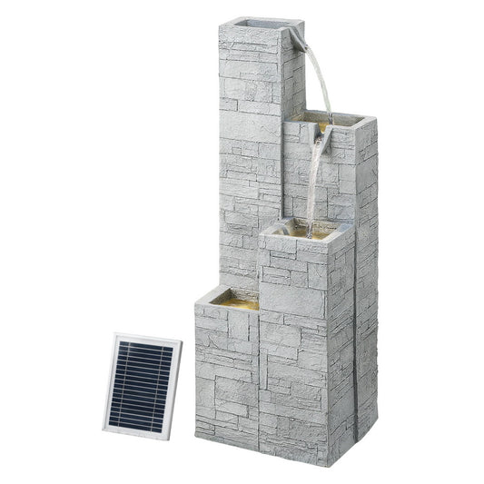 Gardeon Solar Fountain 4-Tier Square Cascading Water Feature Beige