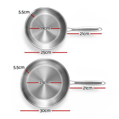 5-star Chef Frying Pan Stainless Steel Uncoated Twin Frypan Set 25/30cm Silver