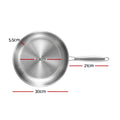 5-Star Chef 30cm Stainless Steel Frying Pan Uncoated Frypan with Tri-Ply Body Silver