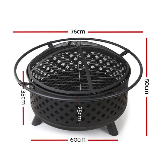 Grillz Fire Pit BBQ Grill 76cm Outdoor Charcoal