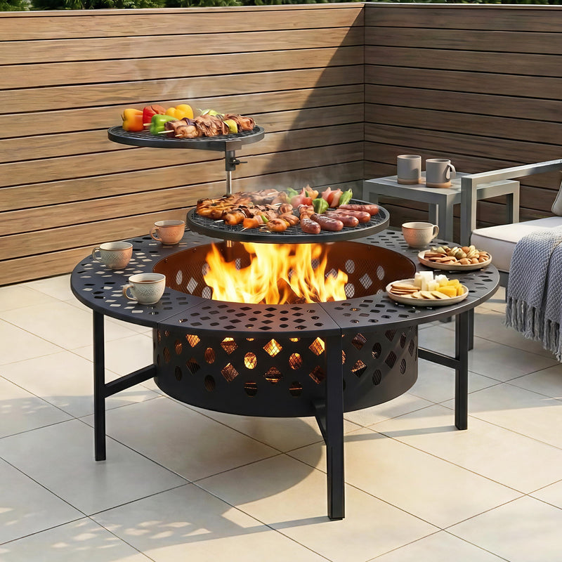 Grillz Charcoal Smoker BBQ Fire Pit Portable Outdoor Camping