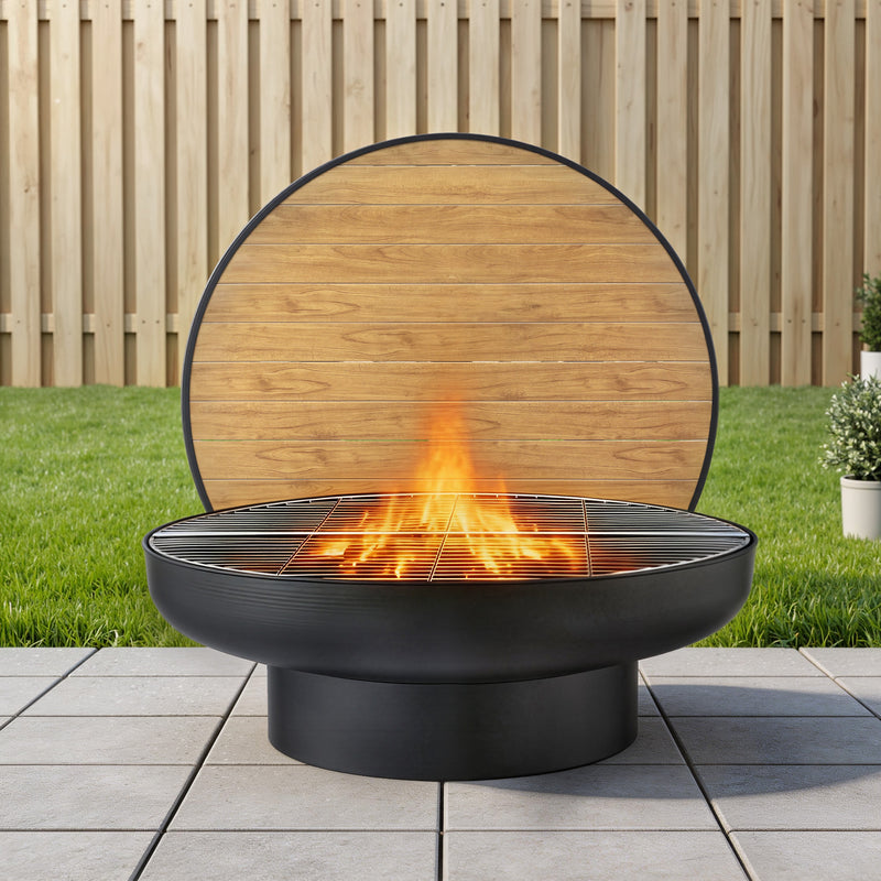 Grillz Fire Pit Table with Lid Deep Bowl Wood Burning BBQ Grill