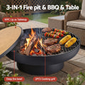 Grillz Fire Pit Table with Lid Deep Bowl Wood Burning BBQ Grill