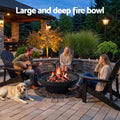 Grillz Fire Pit Table with Lid Deep Bowl Wood Burning BBQ Grill