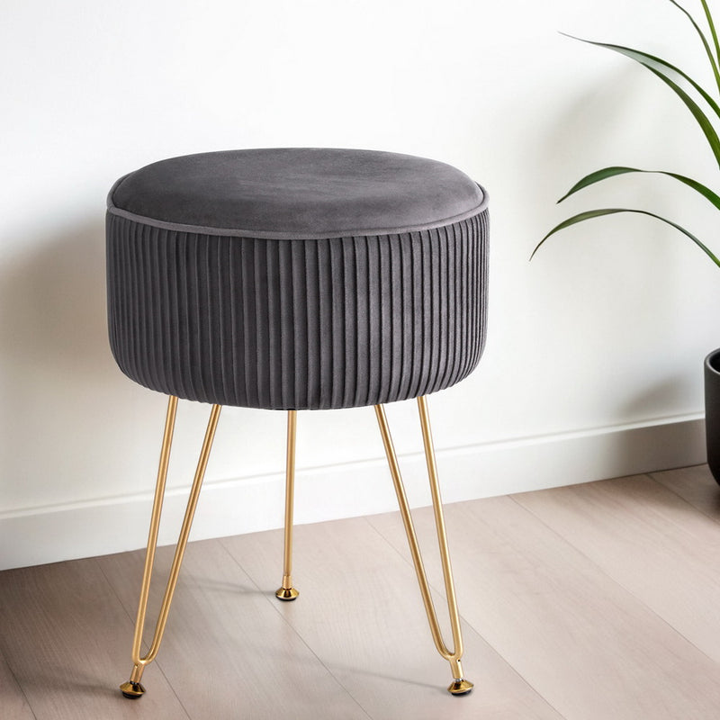 Artiss Velvet Ottoman Foot Stool Round Grey