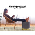 Artiss Round Ottoman Teddy Fabric Footstool Charcoal