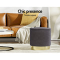 Artiss Round Ottoman Teddy Fabric Footstool Charcoal