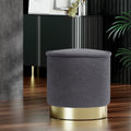 Artiss Round Ottoman Teddy Fabric Footstool Charcoal