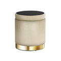 Artiss Round Ottoman Storage Footstool Velvet Cream