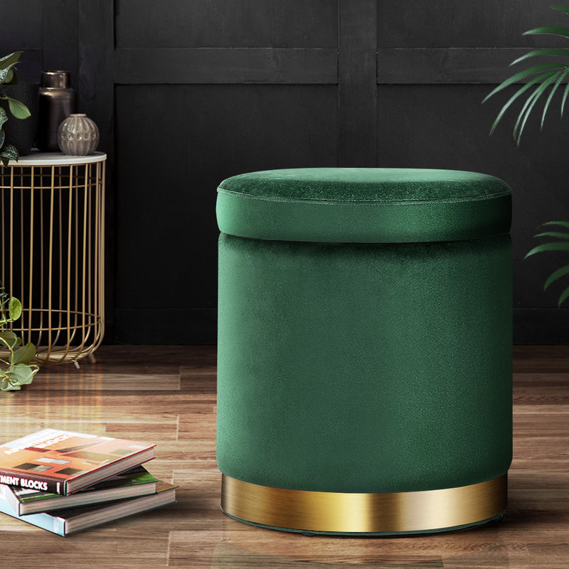 Artiss Round Velvet Ottoman Storage Footstool Green