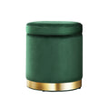 Artiss Round Velvet Ottoman Storage Footstool Green