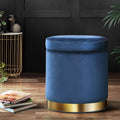 Artiss Ottoman Storage Foot Stool Round Navy Velvet