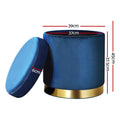 Artiss Ottoman Storage Foot Stool Round Navy Velvet