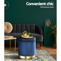 Artiss Ottoman Storage Foot Stool Round Navy Velvet