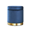 Artiss Ottoman Storage Foot Stool Round Navy Velvet