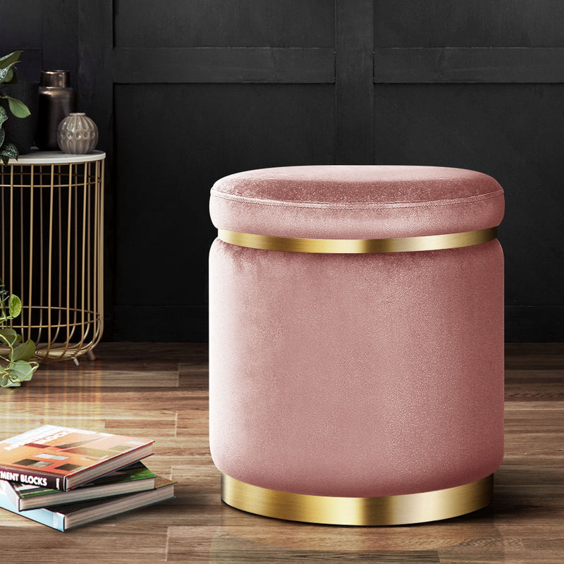 Artiss Ottoman Footstool Round Velvet Pink