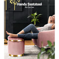 Artiss Ottoman Footstool Round Velvet Pink