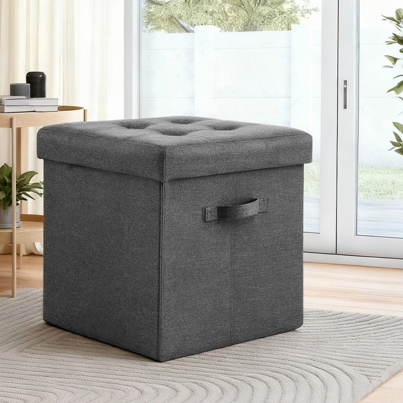 Artiss Foldable Storage Ottoman Footstool Grey 43x43cm