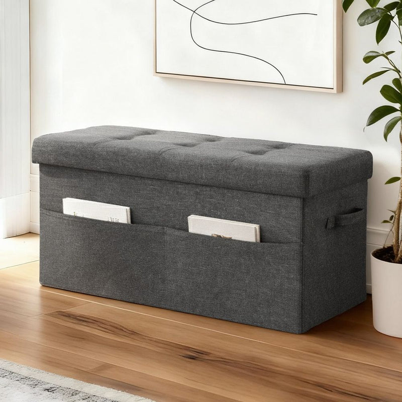 Artiss Foldable Storage Ottoman Foot Stool Grey