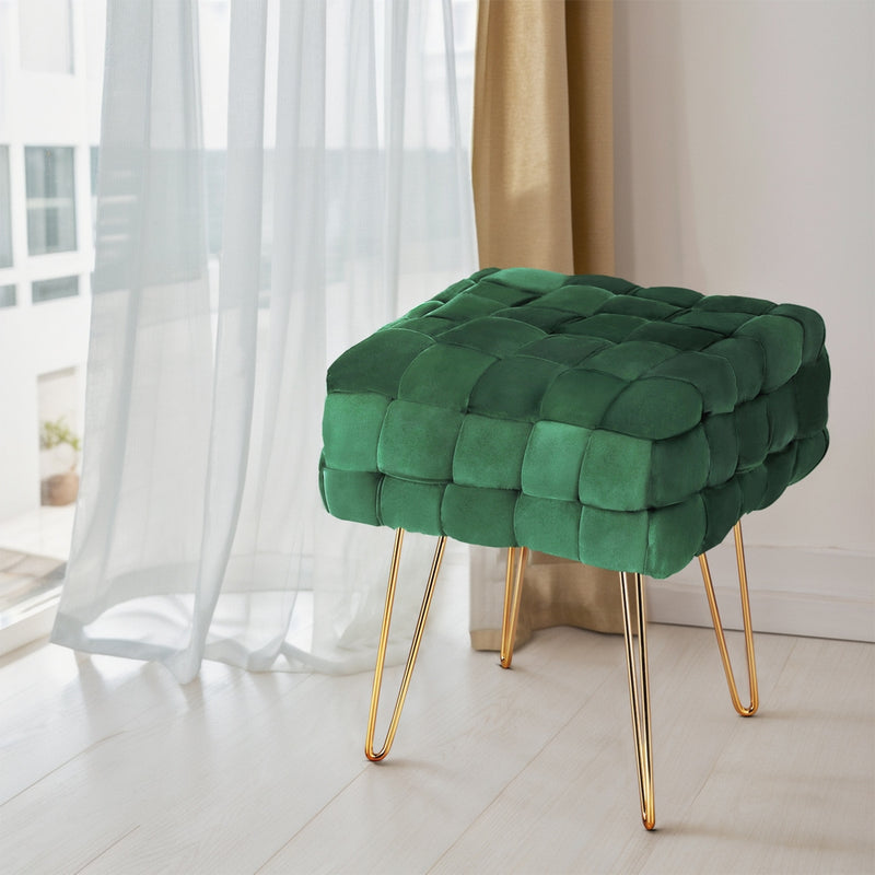 Artiss Velvet Ottoman Footstool Green Woven