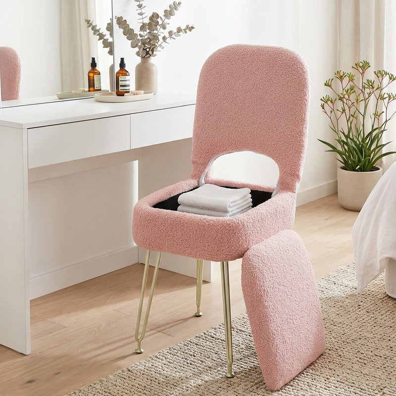Artiss Storage Ottoman Vanity Stool Folding Pink