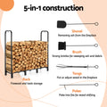 Gardeon Firewood Rack 120cm Wood Storage Black w/ Tools