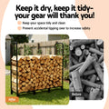 Gardeon Firewood Rack 120cm Wood Storage Black w/ Tools