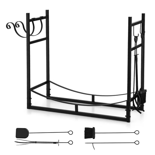Gardeon Firewood Rack 84cm Black Wood Storage Indoor Outdoor