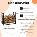 Gardeon Firewood Rack 84cm Black Wood Storage Indoor Outdoor