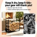 Gardeon Firewood Rack 84cm Black Wood Storage Indoor Outdoor
