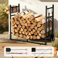 Gardeon Firewood Rack 84cm Black Wood Storage Indoor Outdoor
